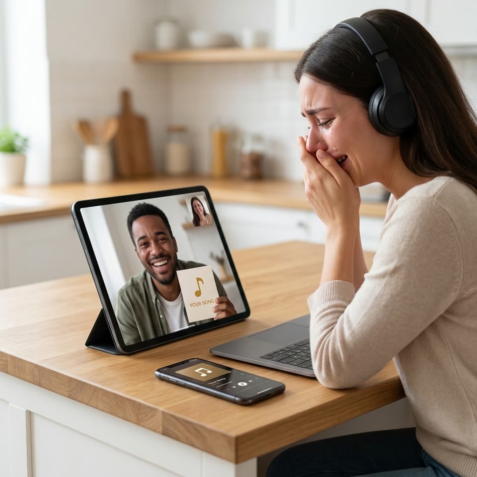 Friend listening to the song over a video call