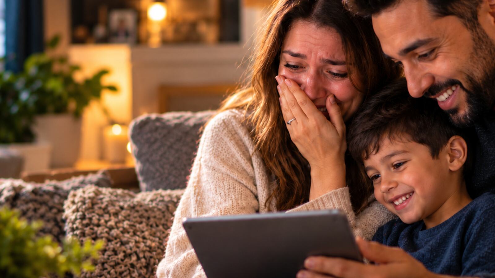A mum listening to her personalised song with her family, visibly moved