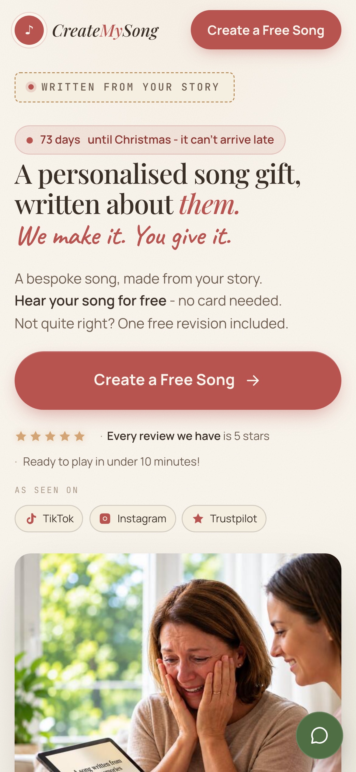 The website on a phone